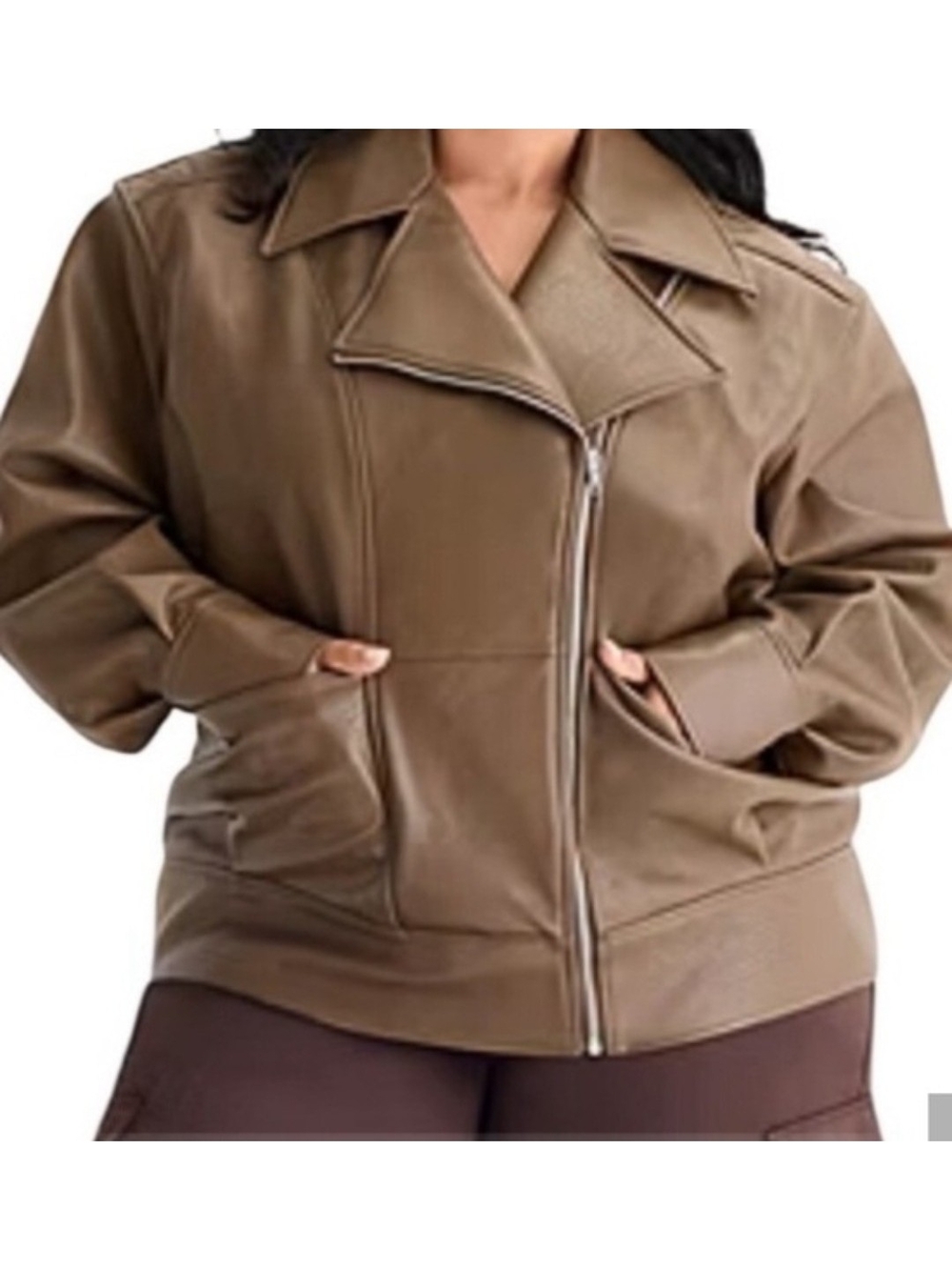 Ashley Graham Brown Faux Leather Motorcycle Jacket NWT